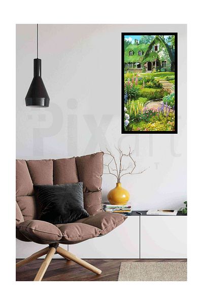 pixartsanat House with Flowers and Ivy Pixart Art Diamond Mosaic Painting Diamond Türkiye 37*69