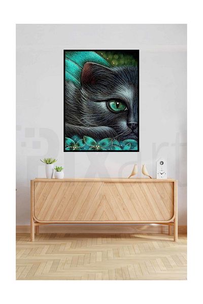 pixartsanat Little Cat in Greens Pixart Art Diamond Mosaic Painting Daimond Turkey 42*58
