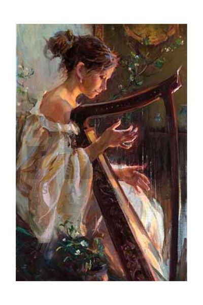 pixartsanat Beautiful Woman Playing Harp Pixart Art Diamond Mosaic Painting Diamond Turkey 40*60