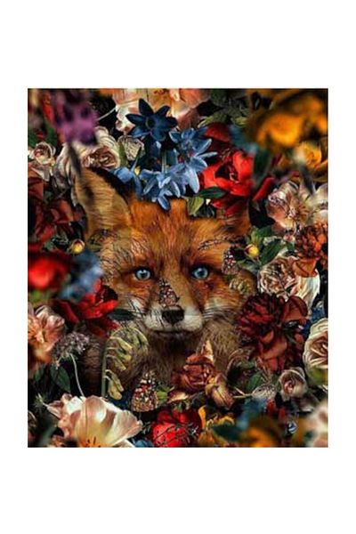 pixartsanat Fox in Flowers Pixart Art Diamond Mosaic Painting Diamond Turkey 40*50