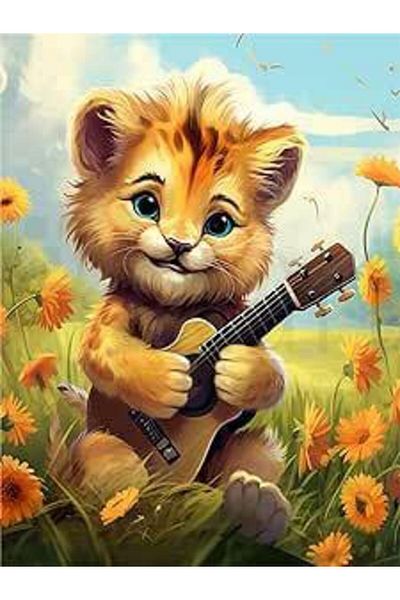 pixartsanat Lion Playing Guitar 30x40 PixArt Art Diamond Mosaic Painting Diamond Turkey