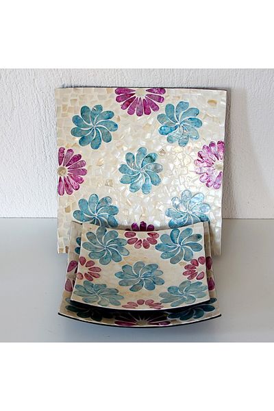 Mylamp Sedefkar Floral Patterned 3 τεμαχίων φυσικά μαργαριταρένια πιάτα