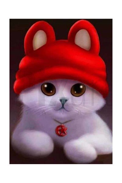 pixartsanat Sweet Cat with Red Hat Pixart Art Diamond Mosaic Painting Diamond Turkey 50*68