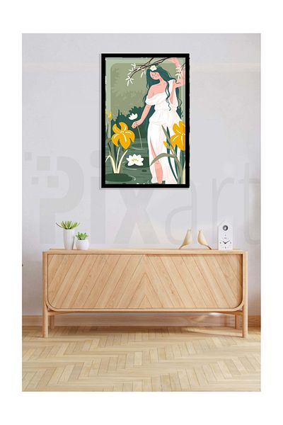 pixartsanat Woman in Floral Creek and White Dress Pixart Art Diamond Mosaic Painting Diamond Turkey 40*60