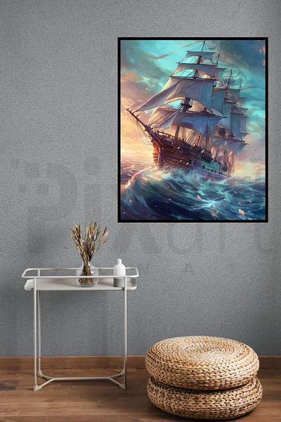 pixartsanat Sailboat Wave 30 * 40cm Pixart Art Diamond Mosaic Painting Diamond Turkey