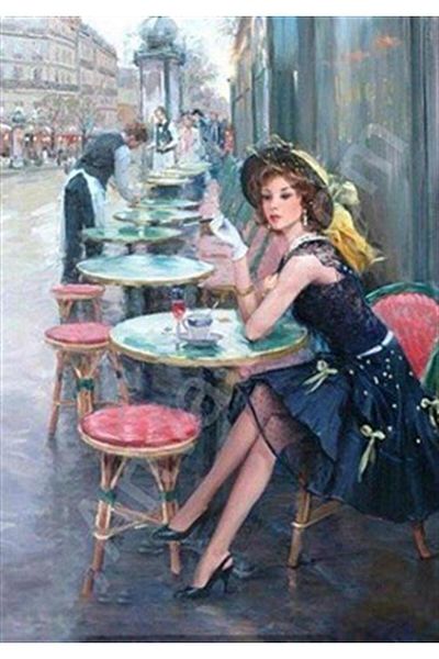 pixartsanat Woman in Cafe Pixart Art Diamond Mosaic Painting Diamond Turkey 38*53