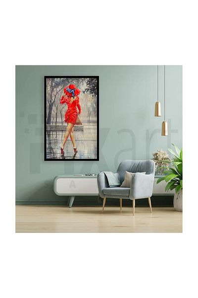 pixartsanat Woman with Red in the Rain Pixart Art Diamond Mosaic Painting Diamond Turkey 38*58