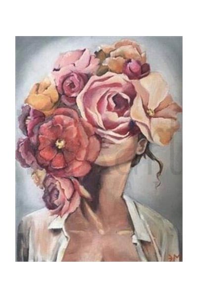 pixartsanat Woman with Flowers on Her Face Pixart Art Diamond Mosaic Painting Diamond Turkey 48*66