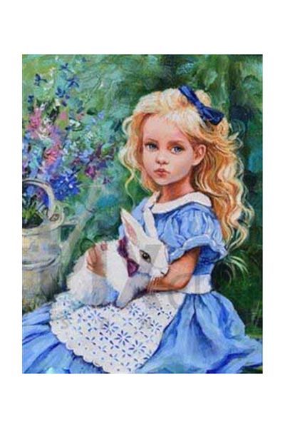 pixartsanat Little Girl Holding a Rabbit Pixart Art Diamond Mosaic Painting Diamond Turkey 58*76
