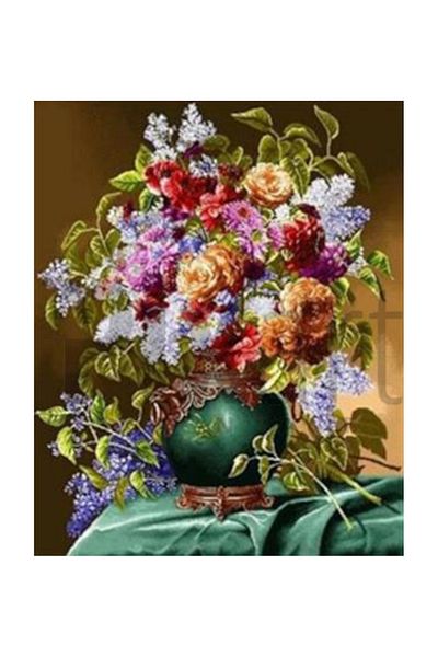 pixartsanat Flowers in Green Vase Pixart Art Diamond Mosaic Painting Diamond Turkey 58*71