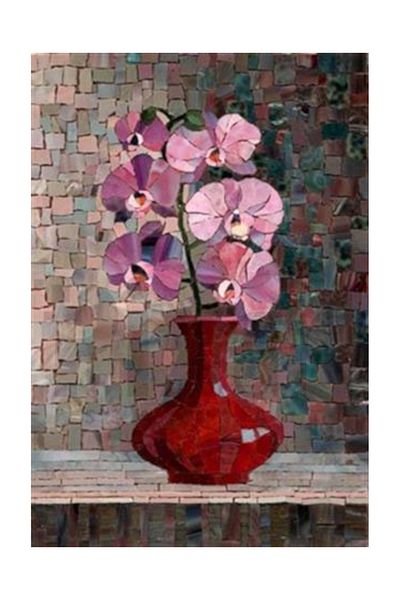 pixartsanat Pink Flower from Stone Pixart Art Diamond Mosaic Painting Diamond Türkiye 38*55