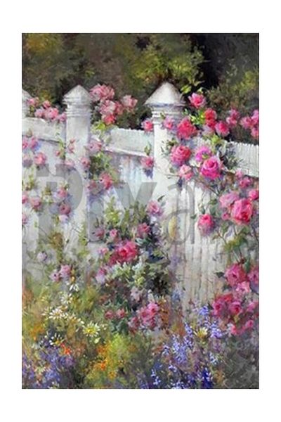 pixartsanat Pea Garden Fences with Flowers Pixart Art Diamond Mosaic Painting Diamond Turkey 60*88