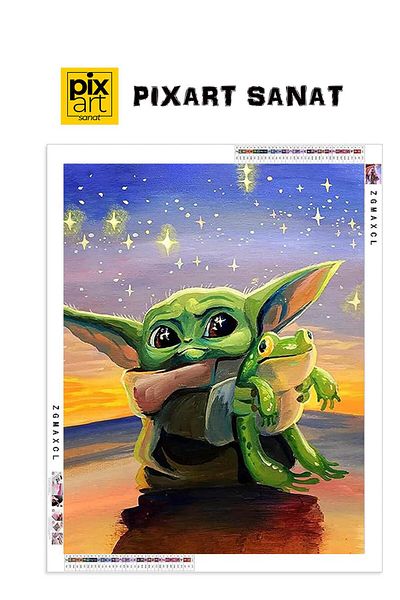 pixartsanat Baby Yoda And Her Frog 30x40 PixArt Art Diamond Mosaic Painting Diamond Turkey