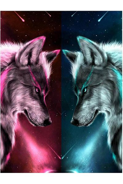 pixartsanat 30 X 40 cm Two Sides Wolves Pixart Art Diamond Mosaic Painting Diamond Turkey