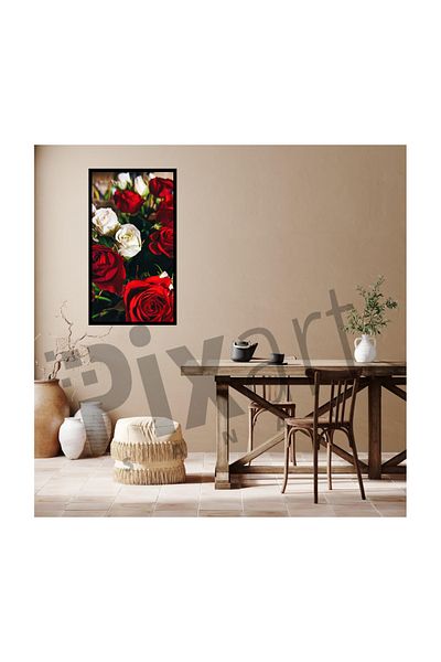 pixartsanat Red White Roses Pixart Art Diamond Mosaic Painting Diamond Turkey 36*71