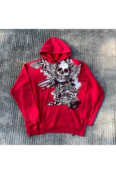 Gofeel Κόκκινο φούτερ με κουκούλα Cyber Grunge Skull and Dagger