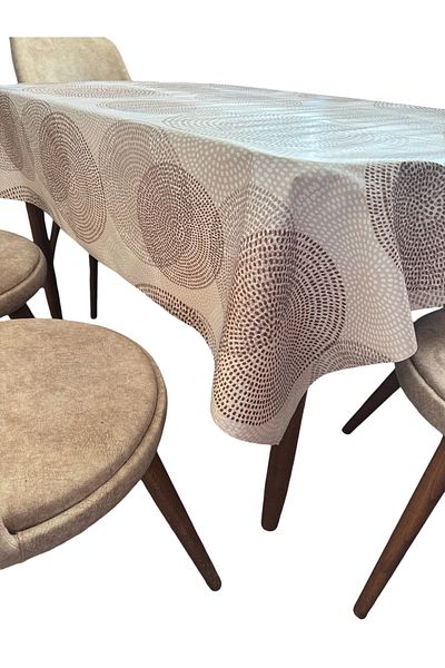MIHAELA Round Patterned Beige-White Tablecloth