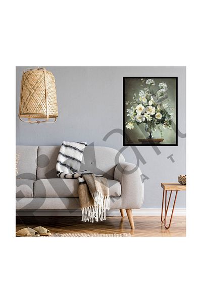 pixartsanat White Beautiful Flowers Pixart Art Diamond Mosaic Painting Diamond Turkey 43*53