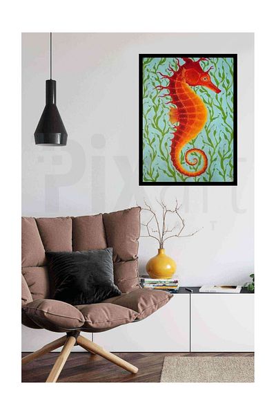 pixartsanat Green Themed Seahorse Pixart Art Diamond Mosaic Painting Diamond Türkiye 43*55