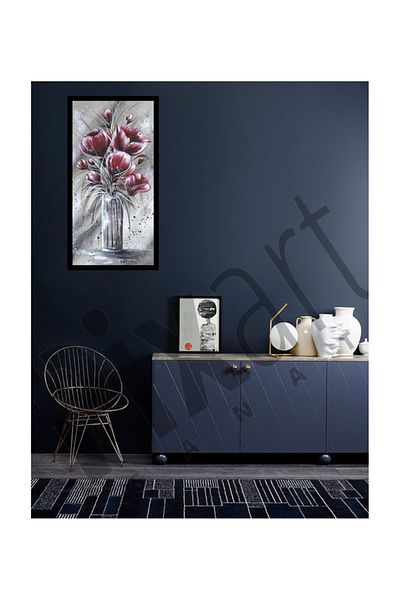 pixartsanat Burgundy Flowers in Glass Vase Pixart Art Diamond Mosaic Painting Diamond Turkey 45*81