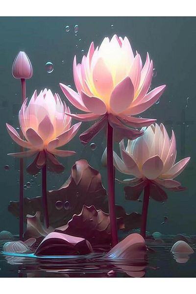 pixartsanat Pink Lotus 30X40 Pixart Art Diamond Mosaic Painting Diamond Turkey