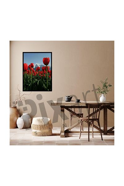 pixartsanat Snowy Mountain And Red Tulips Pixart Art Diamond Mosaic Painting Diamond Turkey 51*68