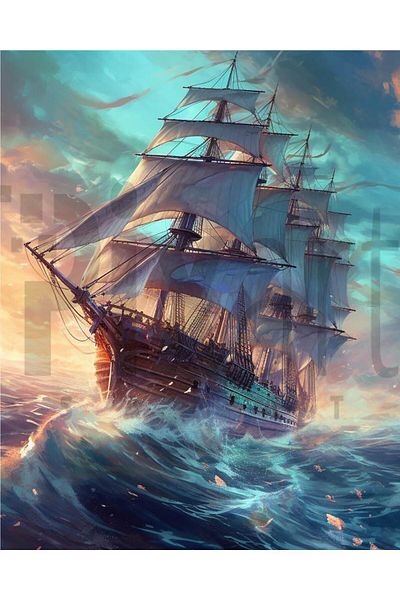 pixartsanat Sailboat Wave 30 * 40cm Pixart Art Diamond Mosaic Painting Diamond Turkey