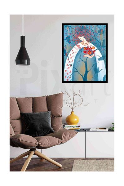 pixartsanat Woman And Red Tree Pixart Art Diamond Mosaic Painting Diamond Türkiye 50*63