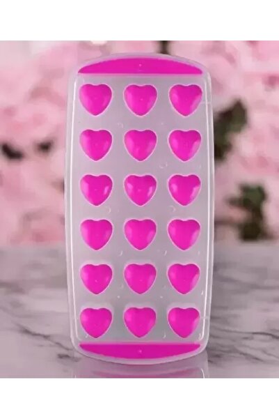 MyBru Pembe Slikon Tabanlı Kalpli 18 Hazneli Buz Kalıbı