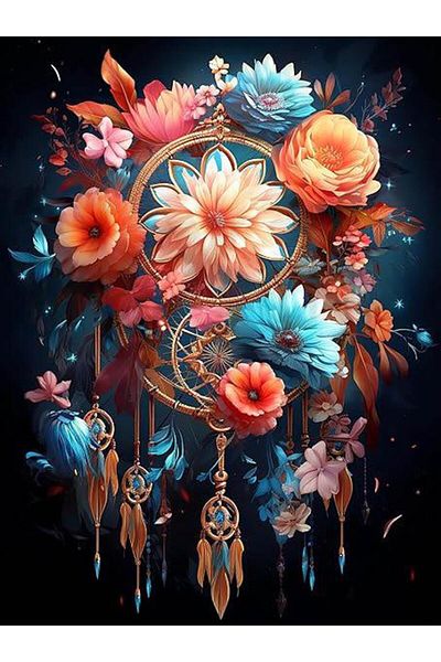 pixartsanat Flowers And Dream Circle 30x40 PixArt Art Diamond Mosaic Painting Diamond Turkey