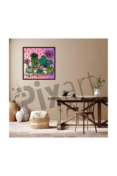 pixartsanat Cactus Family Pixart Art Diamond Mosaic Painting Diamond Turkey 53*53