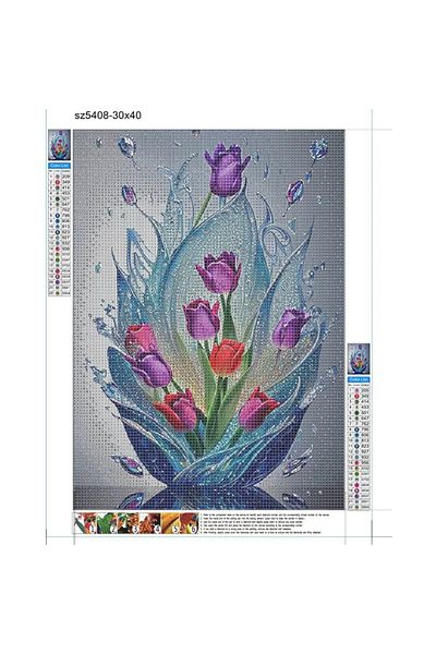 pixartsanat Turkey Diamond - 30X40 Water Drop Flowers Diamond Painting Pixart Art Mosaic Painting