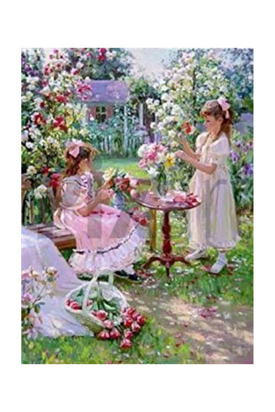 pixartsanat Çiçek Satan Tatlı Kız Kardeşler Pixart Sanat Elmas Mozaik Tablo D...