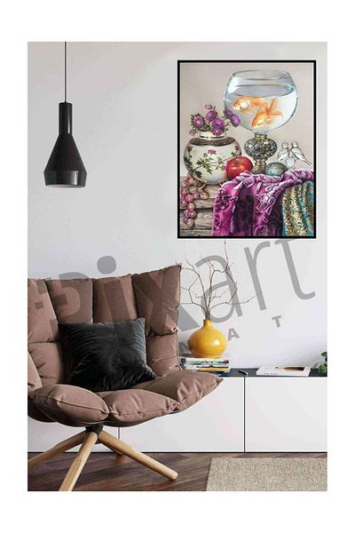 pixartsanat Gold Fish And Flowers Pixart Art Diamond Mosaic Painting Diamond Turkey 60*78