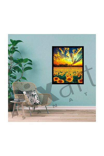 pixartsanat Sunflower Field And Magnificent Sky Pixart Art Diamond Mosaic Painting Diamond Turkey 60*62
