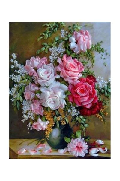 pixartsanat Roses in a Vase Pixart Art Diamond Mosaic Painting Diamond Turkey 40*53