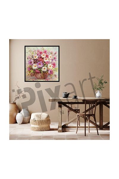 pixartsanat Spring in Wicker Basket Pixart Art Diamond Mosaic Painting Diamond Turkey 58*60