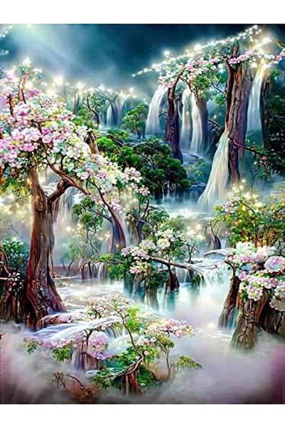 pixartsanat Tree 30 × 40 cm (Green) PixArt Art Diamond Mosaic Painting Diamond Turkey