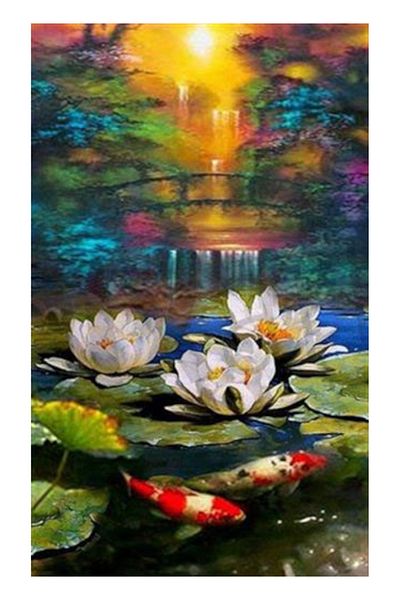 pixartsanat Lotus Flower Pixart Art Diamond Mosaic Painting Diamond Turkey 38*63