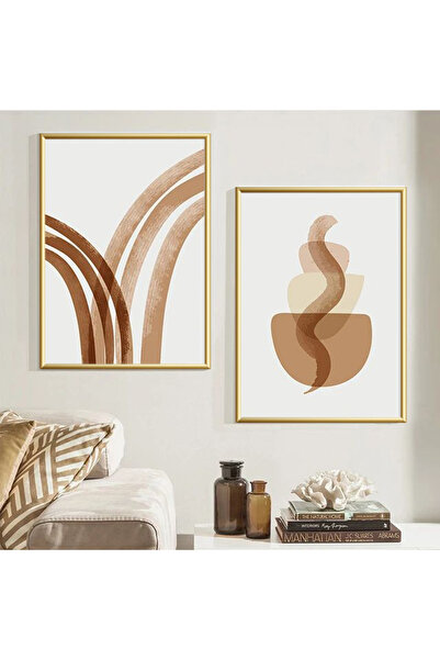 Linacci Brown and White Glass Table Set with Double Gold Metal Frame