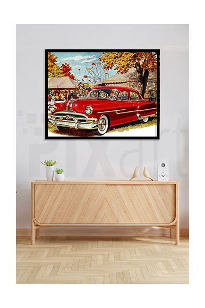 pixartsanat Red Classic Car Pixart Art Diamond Mosaic Painting Diamond Türkiye 53*60