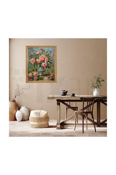 pixartsanat Pink Roses in a Vase Pixart Art Diamond Mosaic Painting Diamond Turkey 51*68