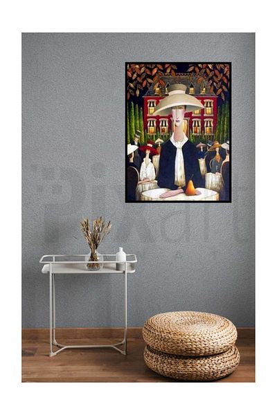 pixartsanat Woman with Hat in Dining Table Pixart Art Diamond Mosaic Painting Diamond Turkey 48*60