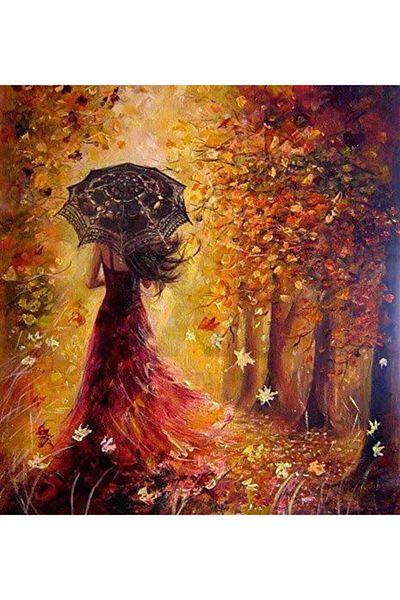 pixartsanat Woman Walking With Umbrella 40*50cm Pixart Art Diamond Mosaic Painting Diamond Turkey