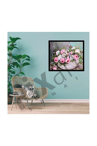pixartsanat Fresh Roses in White Basket Pixart Art Diamond Mosaic Painting Diamond Turkey 66*53