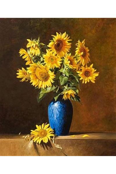 pixartsanat Sunflowers in Blue Vase Pixart Art Diamond Mosaic Painting Diamond Turkey 43*53