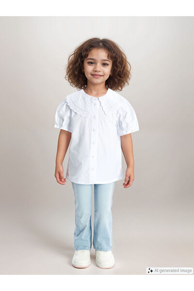 LC Waikiki LCW بنطال جينز أساسي للفتيات الصغيرات بخصر مطاطي