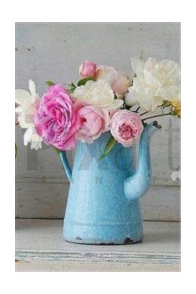 pixartsanat Roses And Blue Houses Pixart Art Diamond Mosaic Painting Diamond Turkey 35*53