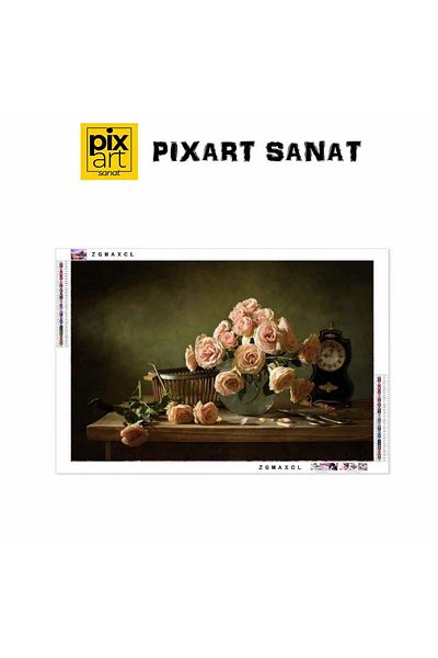 pixartsanat Pink Roses 50x35 PixArt Art Diamond Mosaic Painting Diamond Turkey