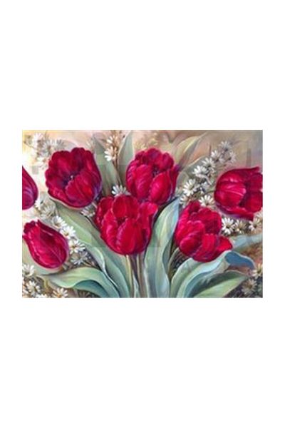 pixartsanat Yabini Red Flowers Pixart Art Diamond Mosaic Painting Diamond Türkiye 73*53